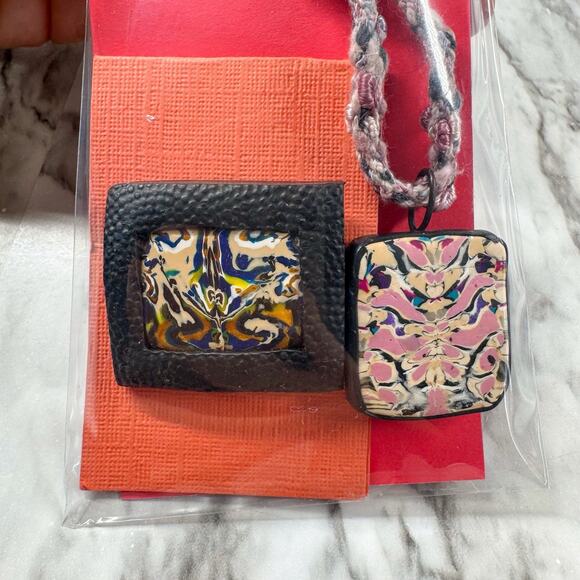 Handmade Polymer Clay Necklace & Brooch Abstract Design Artisan Folk Art Lot 2 - Picture 2 of 11
